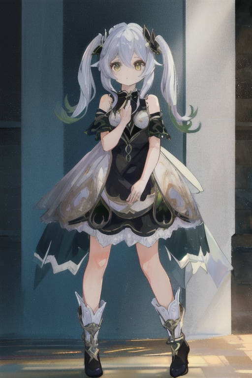 00096-758094033-masterpiece, best quality,nahida _(genshin impact_),1girl,,maid,black dress,black hair,bare shoulders,twintails,standing.png